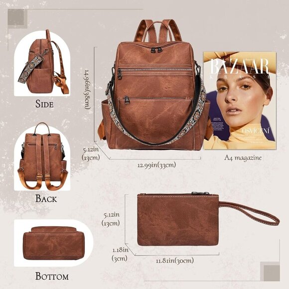 Waterproof PU Leather Backpack Women Anti-Theft Multi-Purpose Shoulder Bag - Picture 2 of 6